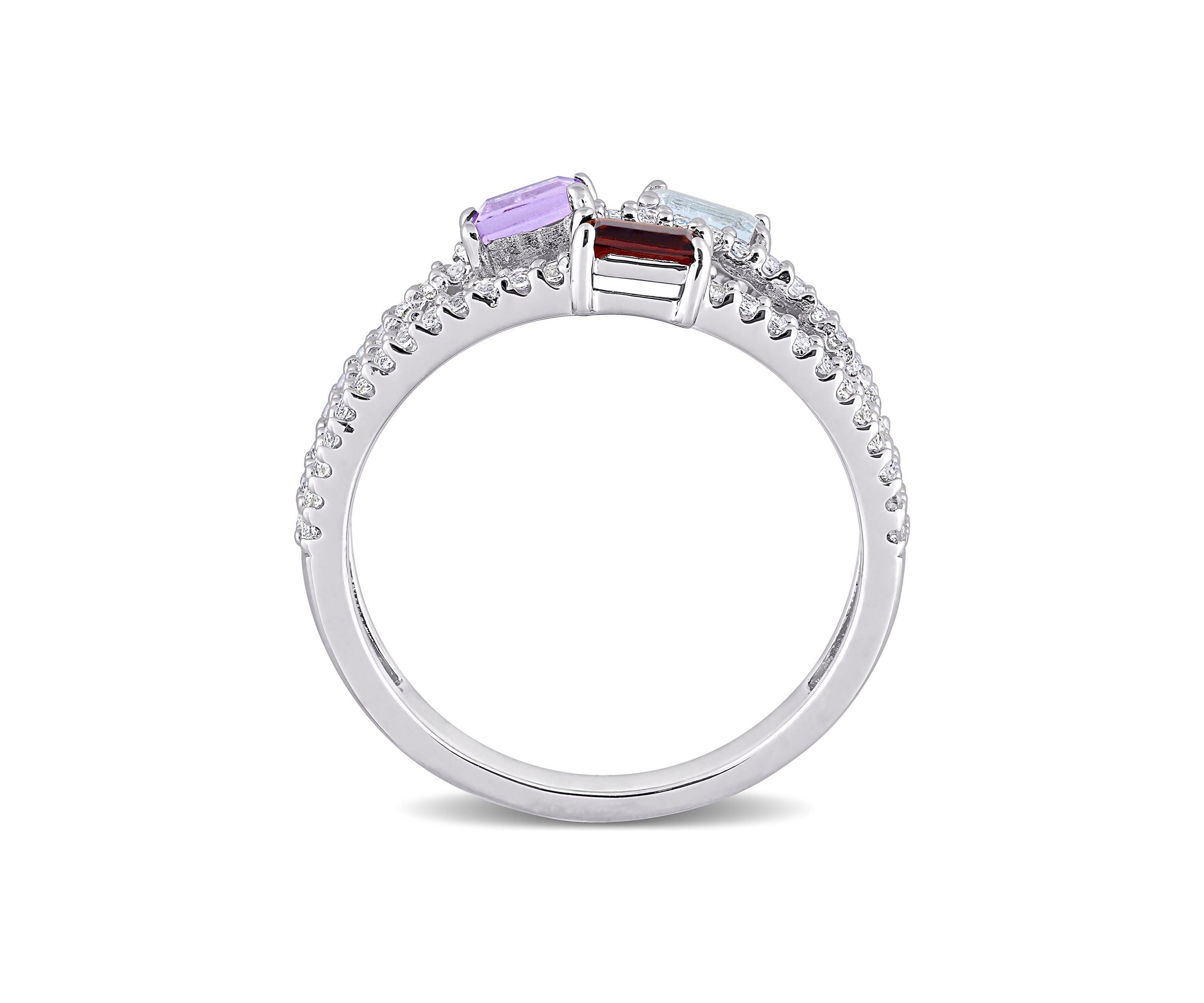 3/4 ct. t.w. Multi-Gemstone Split-Shank Multi-Row Ring in Sterling Silver