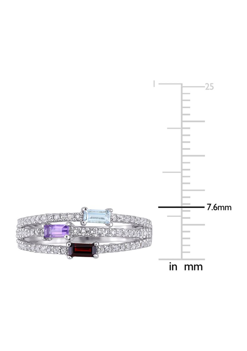 3/4 ct. t.w. Multi-Gemstone Split-Shank Multi-Row Ring in Sterling Silver