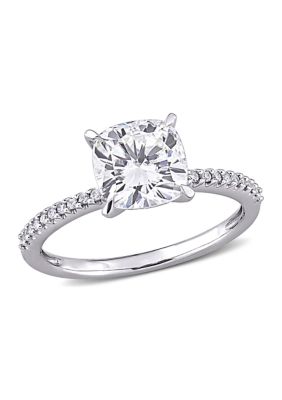 Belk & Co Lab Created 2 ct. t.w. Cushion-Cut Moissanite and 1/10 ct. t.w. Diamond Engagement Ring in 14k White Gold, Yellow