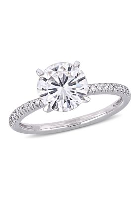 Belk & Co Lab Created 2 ct. t.w. Moissanite, 1/10 ct. t.w. Diamond Engagement Ring in 14k White Gold, 9.5 -  0686692332867