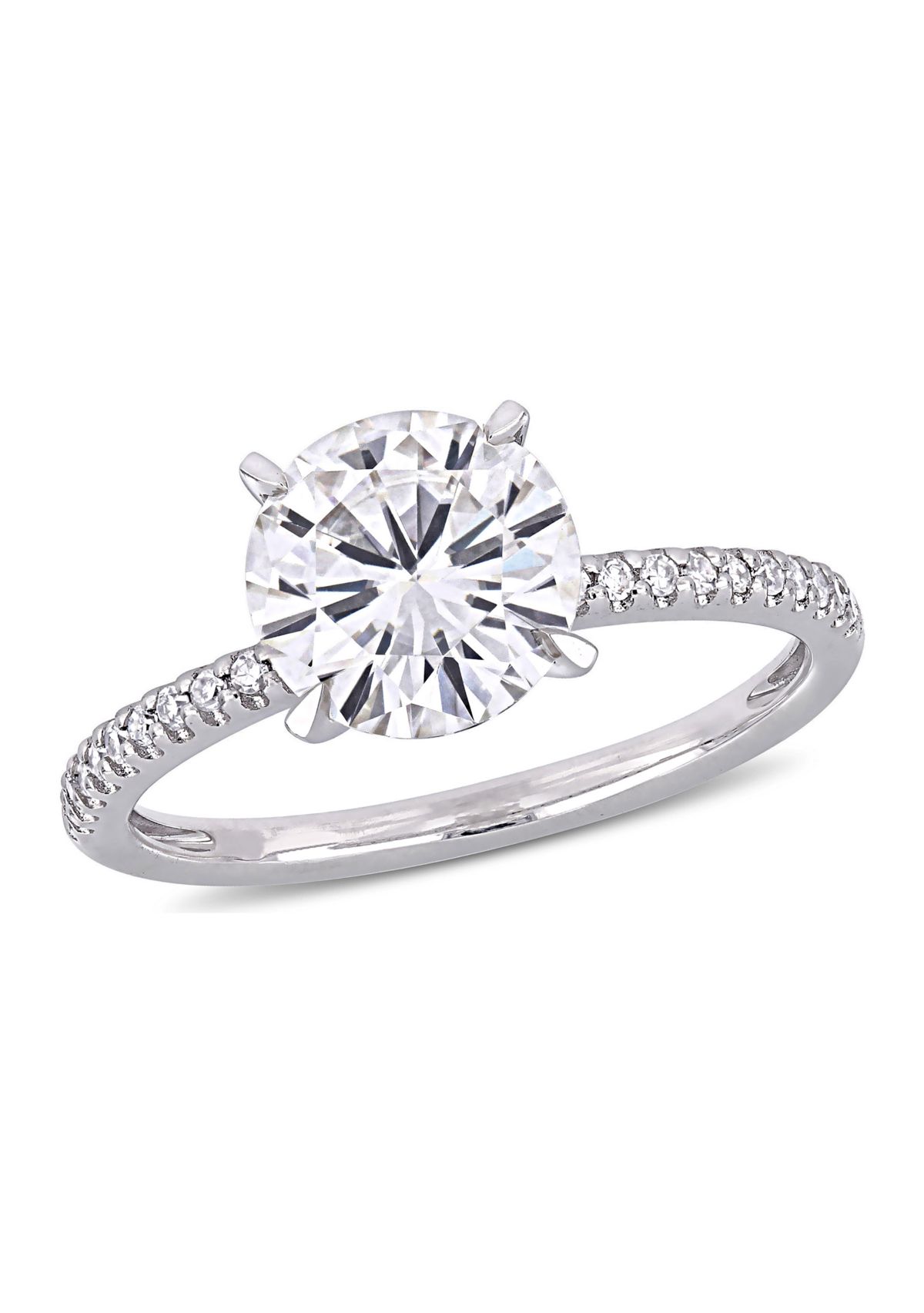 Lab Created 2 ct. t.w. Moissanite, 1/10 ct. t.w. Diamond  Engagement Ring in 14k White Gold