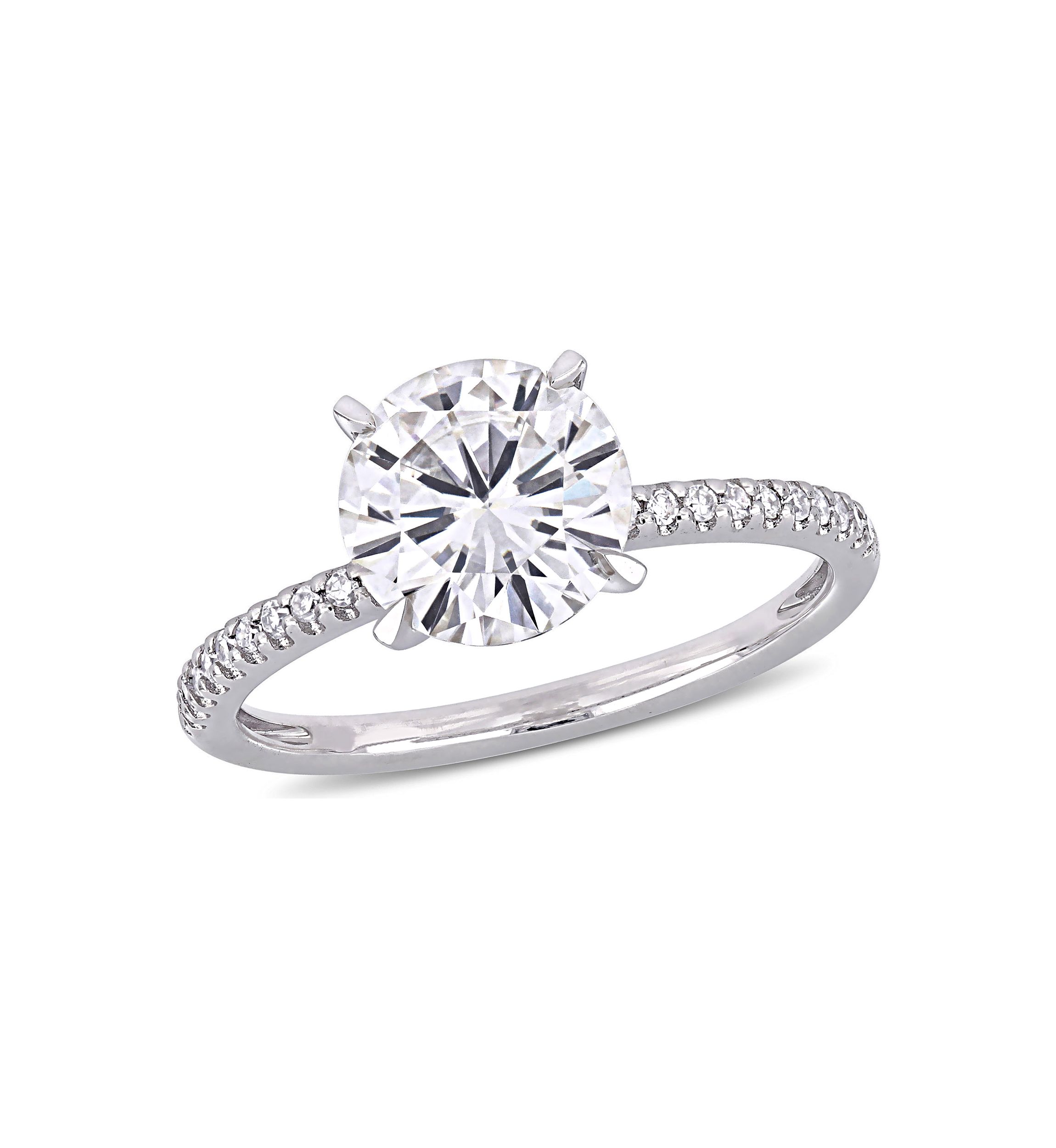 Lab Created 2 ct. t.w. Moissanite, 1/10 ct. t.w. Diamond  Engagement Ring in 14k White Gold