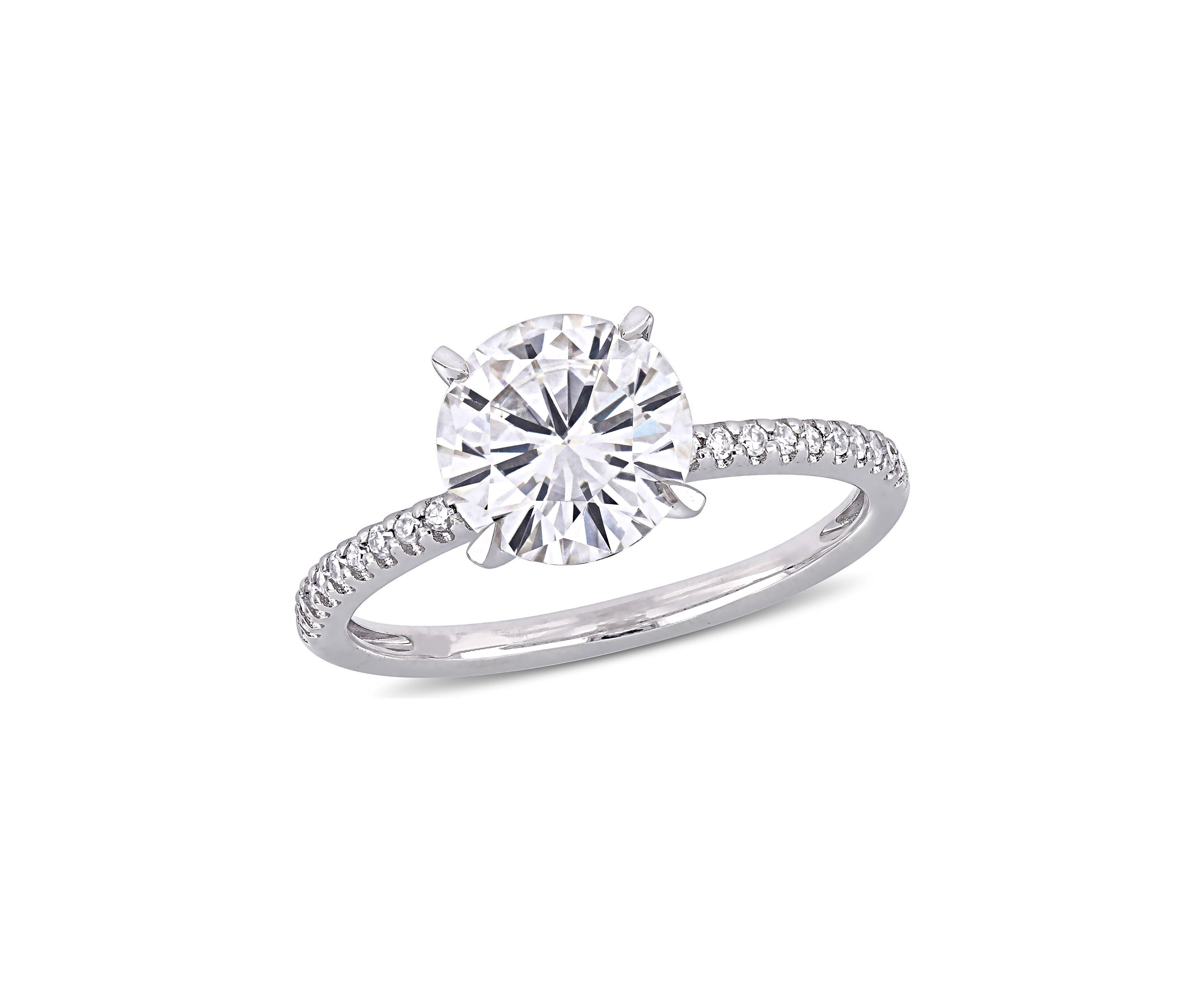 Lab Created 2 ct. t.w. Moissanite, 1/10 ct. t.w. Diamond  Engagement Ring in 14k White Gold