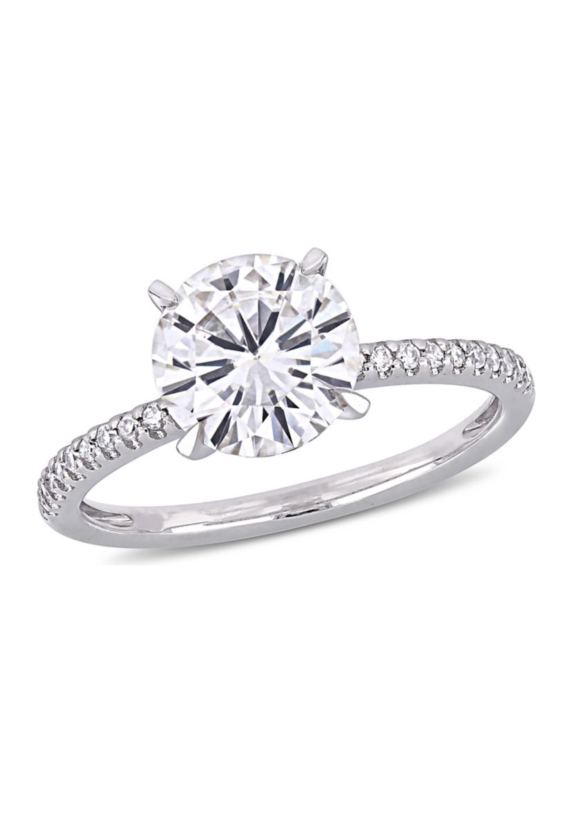 Lab Created 2 ct. t.w. Moissanite, 1/10 ct. t.w. Diamond  Engagement Ring in 14k White Gold