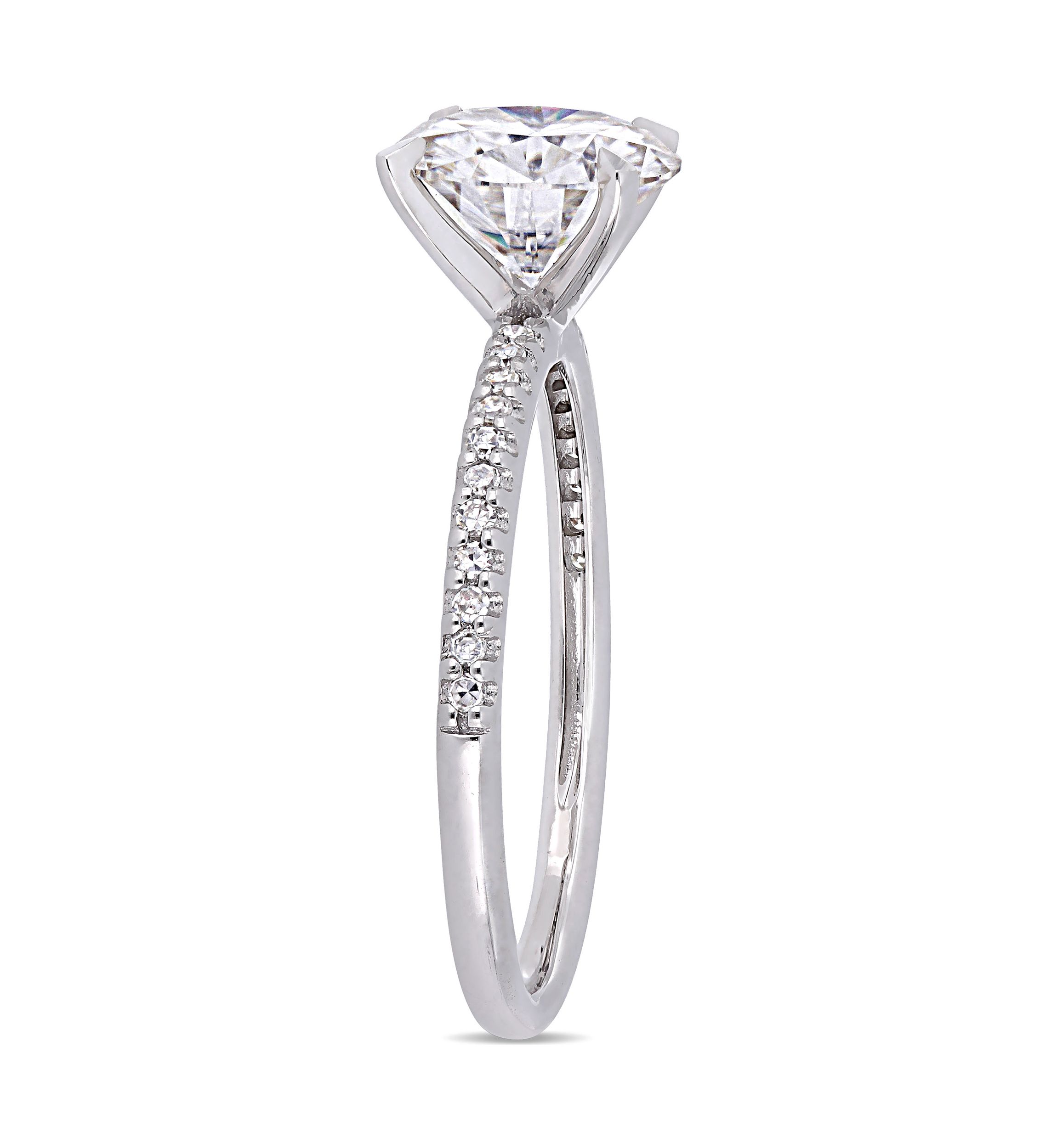 Lab Created 2 ct. t.w. Moissanite, 1/10 ct. t.w. Diamond  Engagement Ring in 14k White Gold