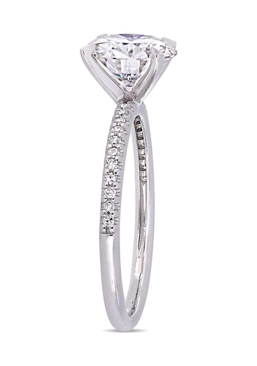 Lab Created 2 ct. t.w. Moissanite, 1/10 ct. t.w. Diamond  Engagement Ring in 14k White Gold