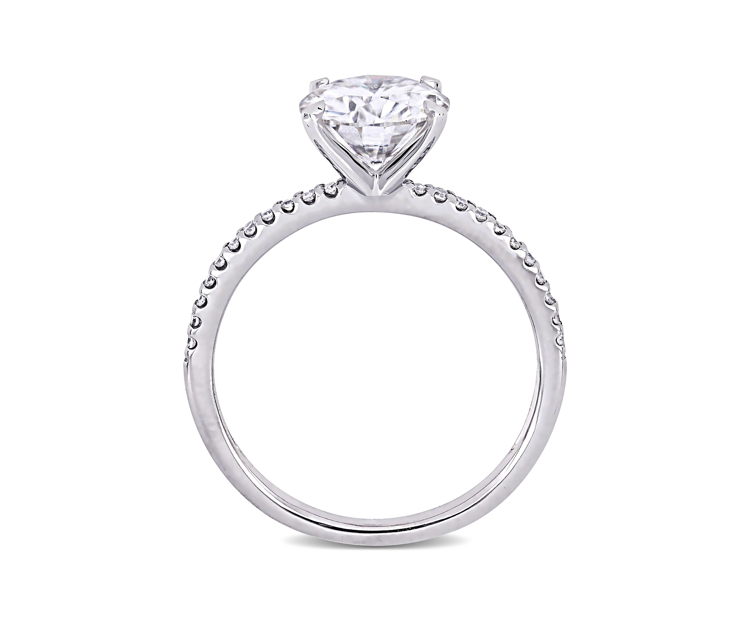 Lab Created 2 ct. t.w. Moissanite, 1/10 ct. t.w. Diamond  Engagement Ring in 14k White Gold