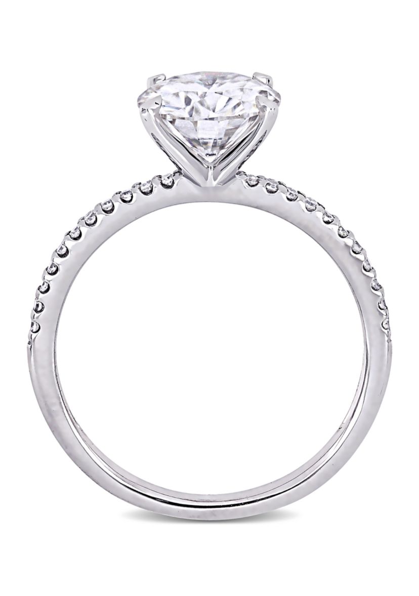 Lab Created 2 ct. t.w. Moissanite, 1/10 ct. t.w. Diamond  Engagement Ring in 14k White Gold