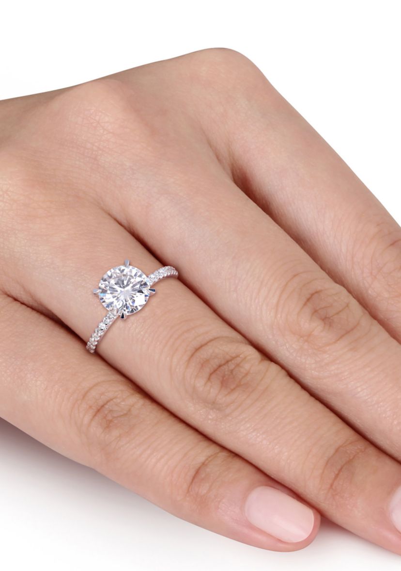 Lab Created 2 ct. t.w. Moissanite, 1/10 ct. t.w. Diamond  Engagement Ring in 14k White Gold