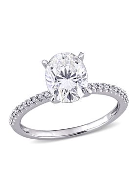 Belk & Co Lab Created 2 ct. t.w. Oval-Cut Moissanite and 1/10 ct. t.w. Diamond Engagement Ring in 14k White Gold, 8.5 -  0686692333154