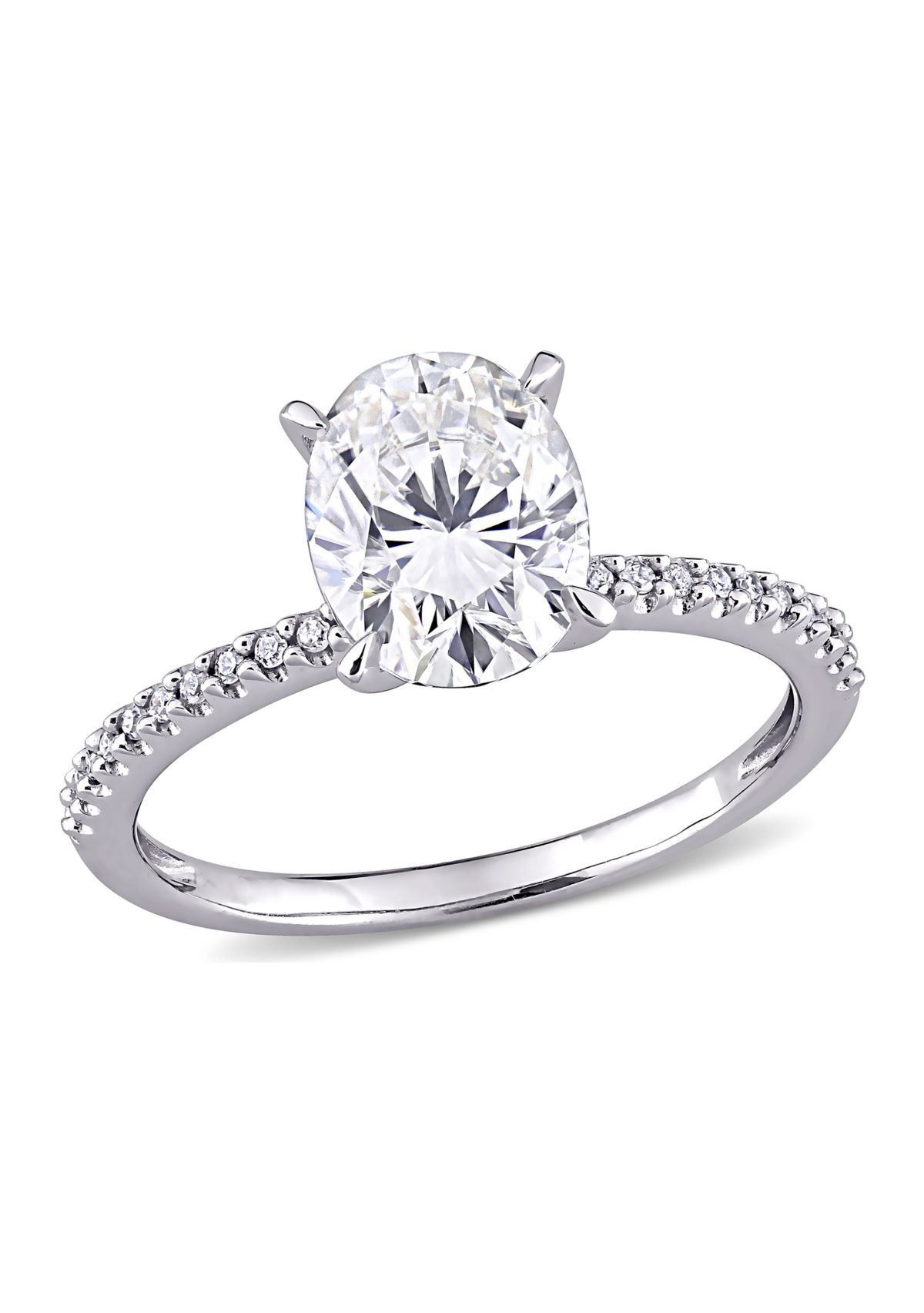 Lab Created 2 ct. t.w. Oval-Cut Moissanite and 1/10 ct. t.w. Diamond Engagement Ring in 14k White Gold