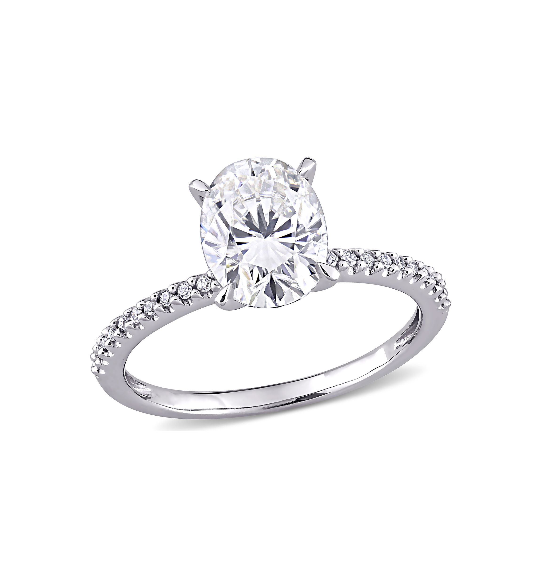 Lab Created 2 ct. t.w. Oval-Cut Moissanite and 1/10 ct. t.w. Diamond Engagement Ring in 14k White Gold