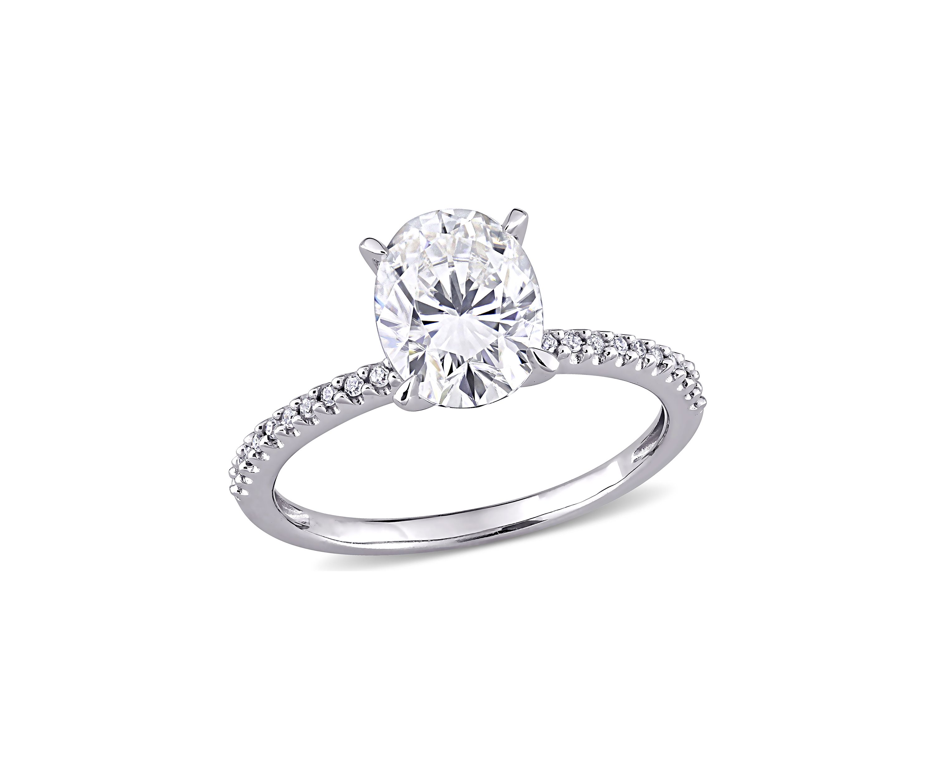 Lab Created 2 ct. t.w. Oval-Cut Moissanite and 1/10 ct. t.w. Diamond Engagement Ring in 14k White Gold