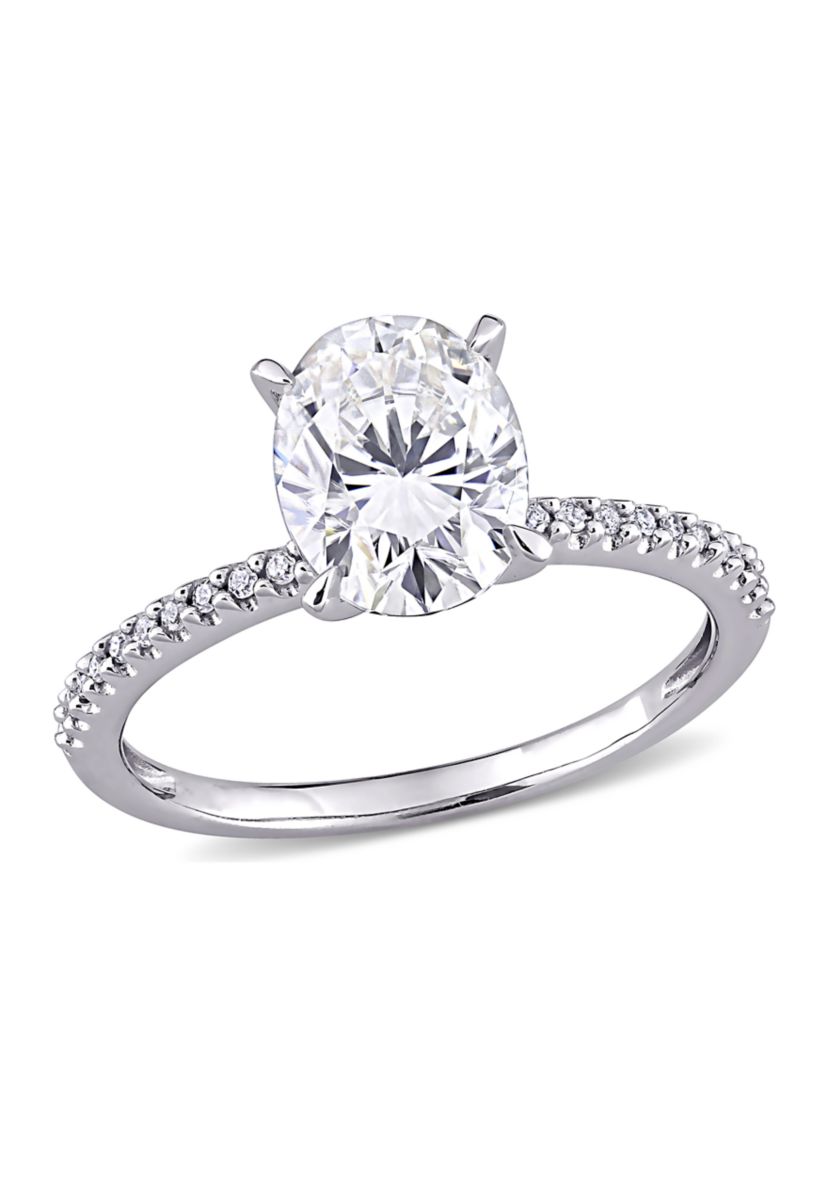 Lab Created 2 ct. t.w. Oval-Cut Moissanite and 1/10 ct. t.w. Diamond Engagement Ring in 14k White Gold