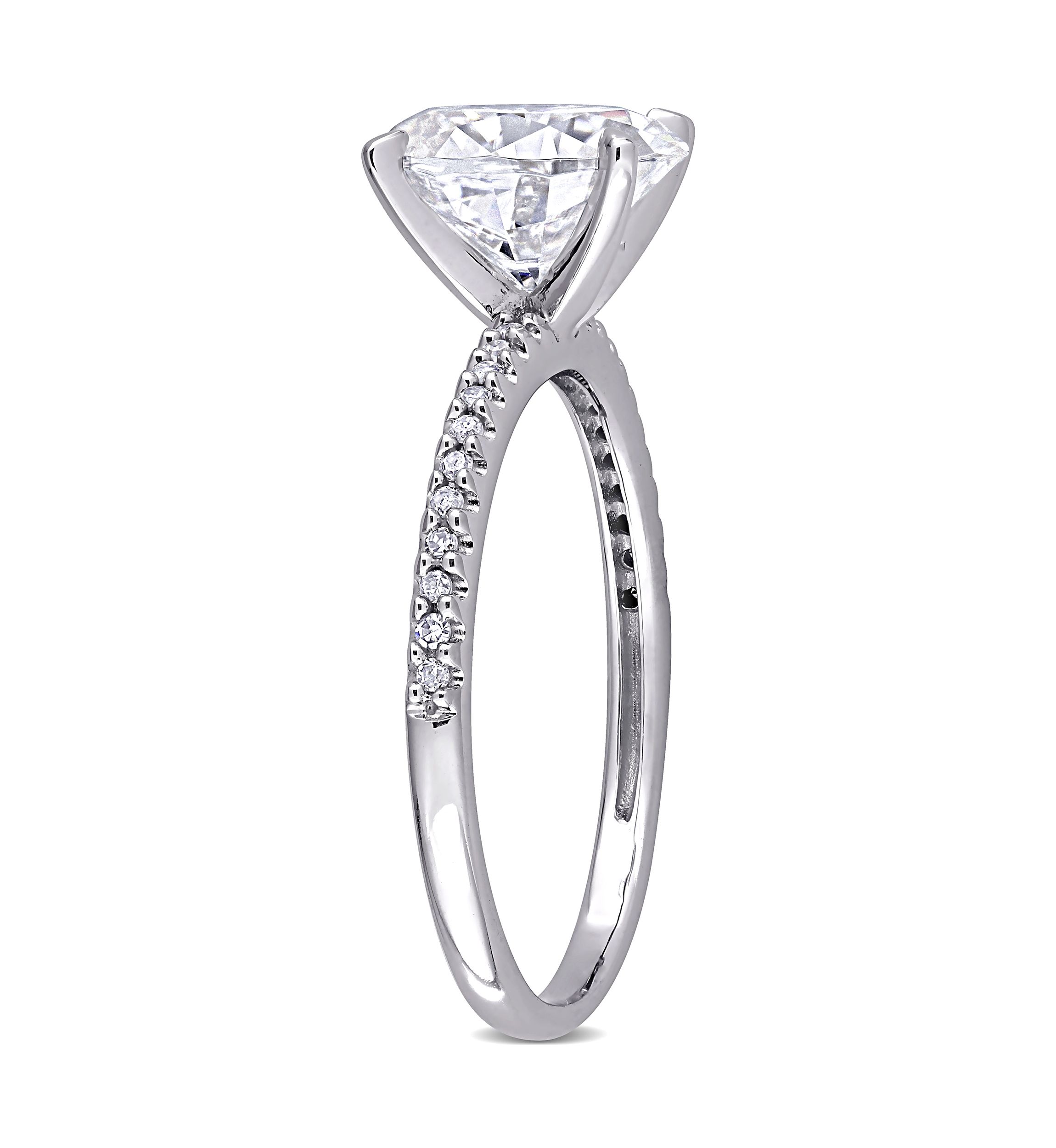 Lab Created 2 ct. t.w. Oval-Cut Moissanite and 1/10 ct. t.w. Diamond Engagement Ring in 14k White Gold