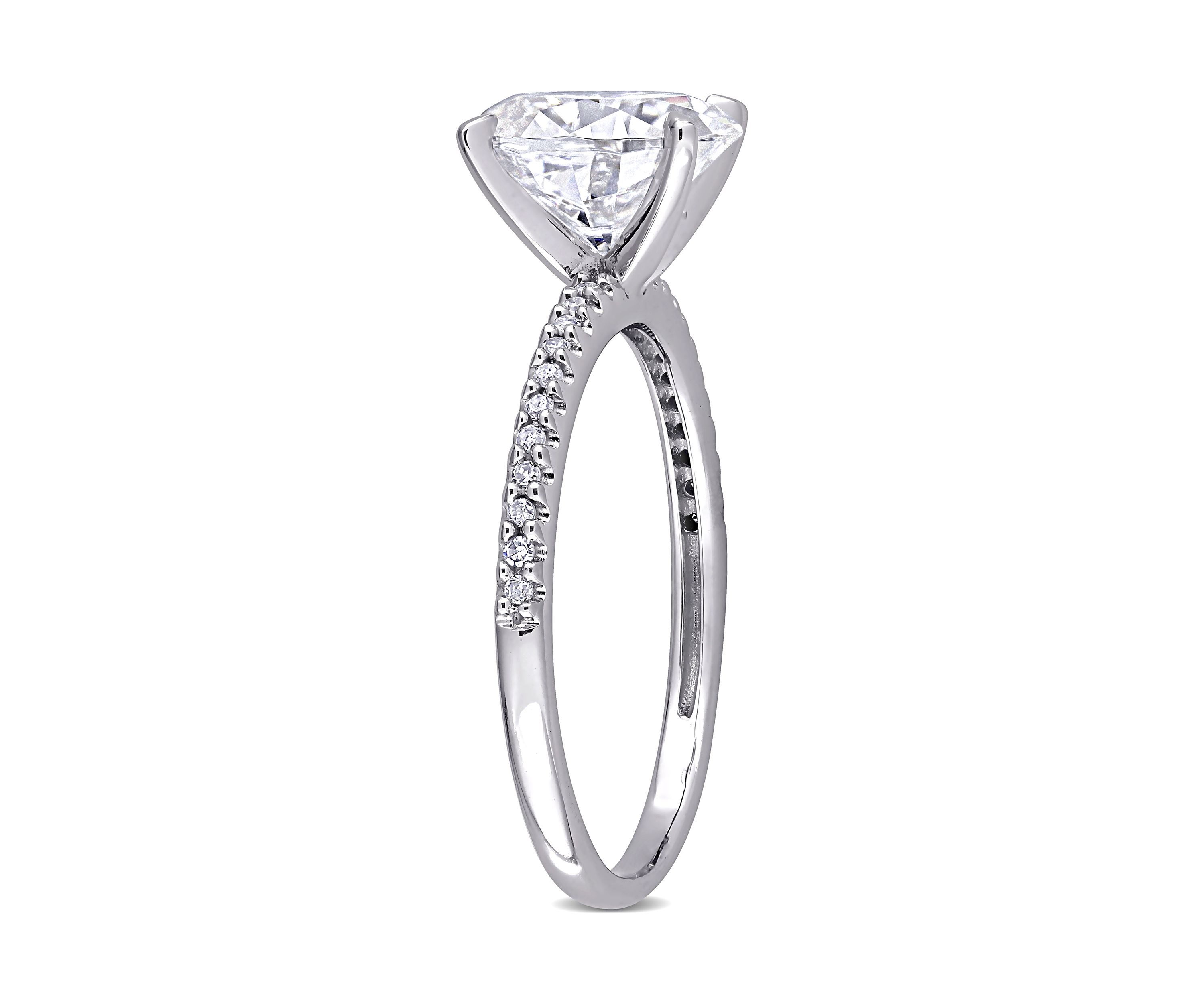 Lab Created 2 ct. t.w. Oval-Cut Moissanite and 1/10 ct. t.w. Diamond Engagement Ring in 14k White Gold