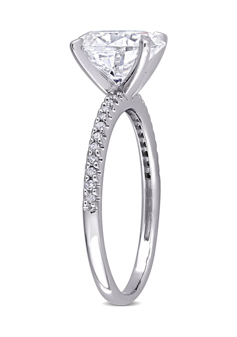 Lab Created 2 ct. t.w. Oval-Cut Moissanite and 1/10 ct. t.w. Diamond Engagement Ring in 14k White Gold