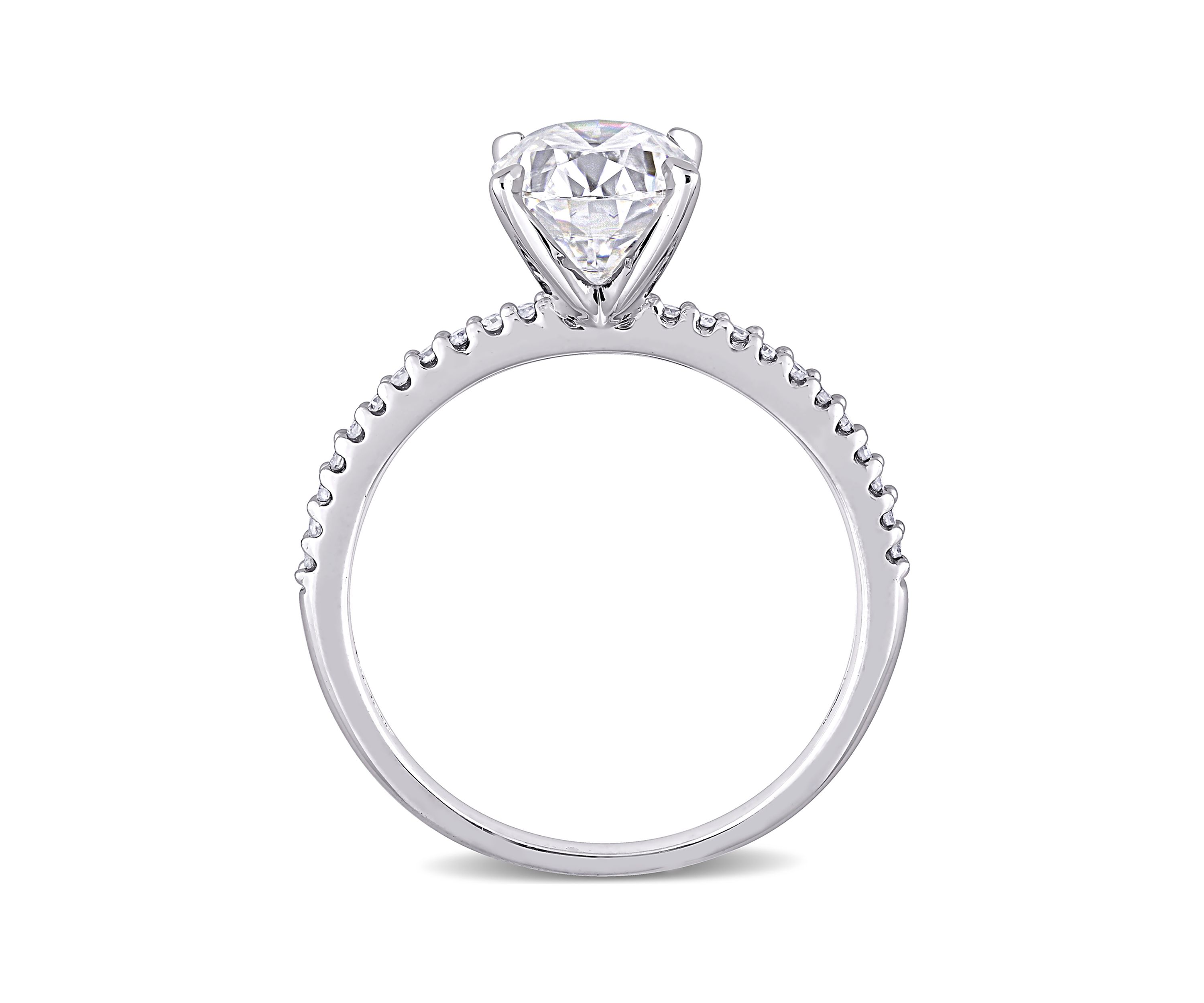Lab Created 2 ct. t.w. Oval-Cut Moissanite and 1/10 ct. t.w. Diamond Engagement Ring in 14k White Gold