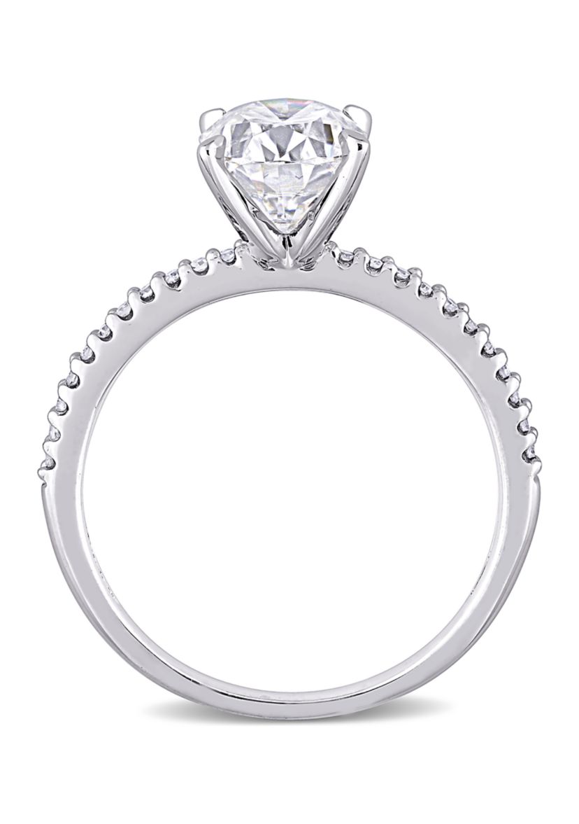 Lab Created 2 ct. t.w. Oval-Cut Moissanite and 1/10 ct. t.w. Diamond Engagement Ring in 14k White Gold