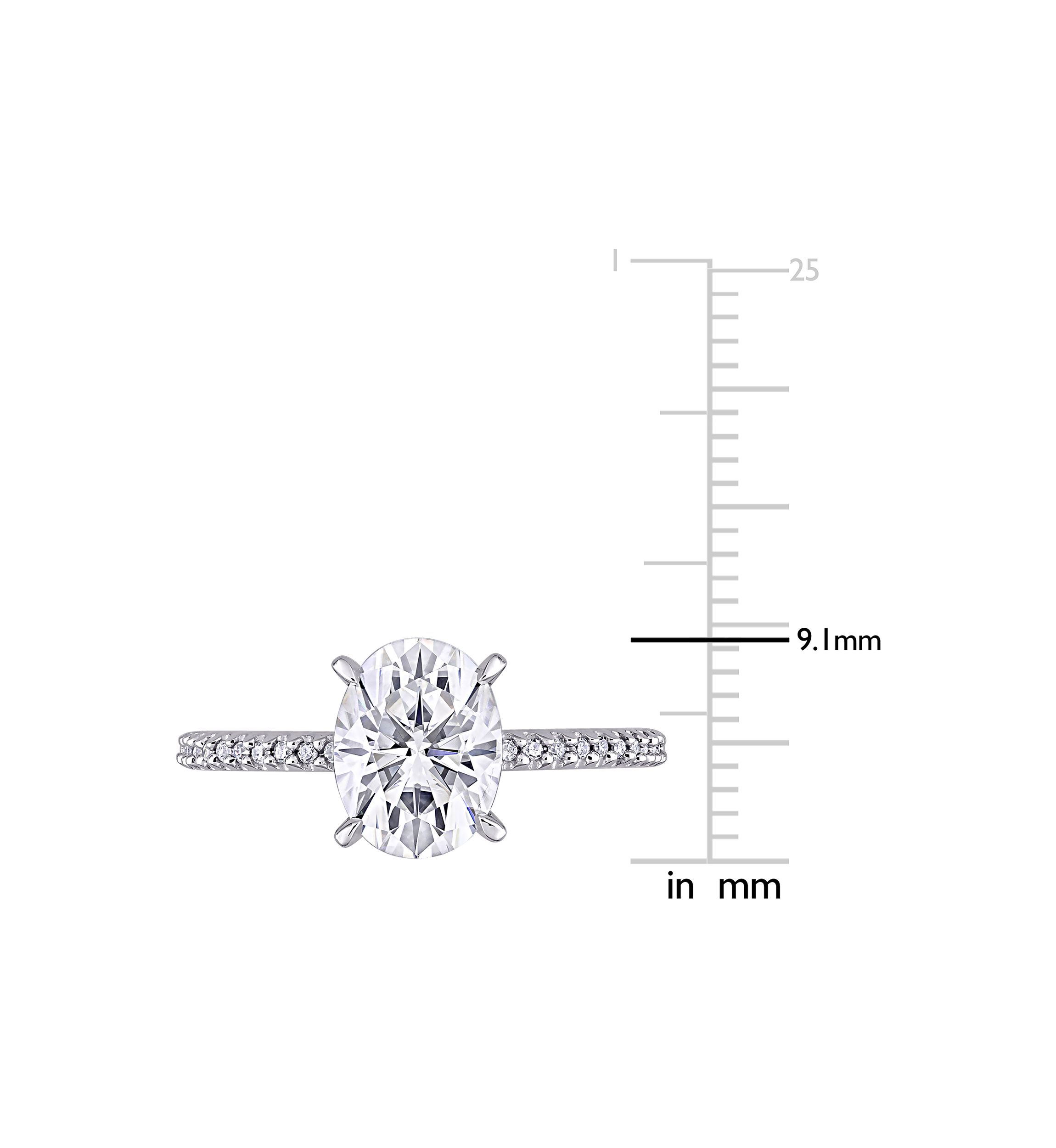 Lab Created 2 ct. t.w. Oval-Cut Moissanite and 1/10 ct. t.w. Diamond Engagement Ring in 14k White Gold