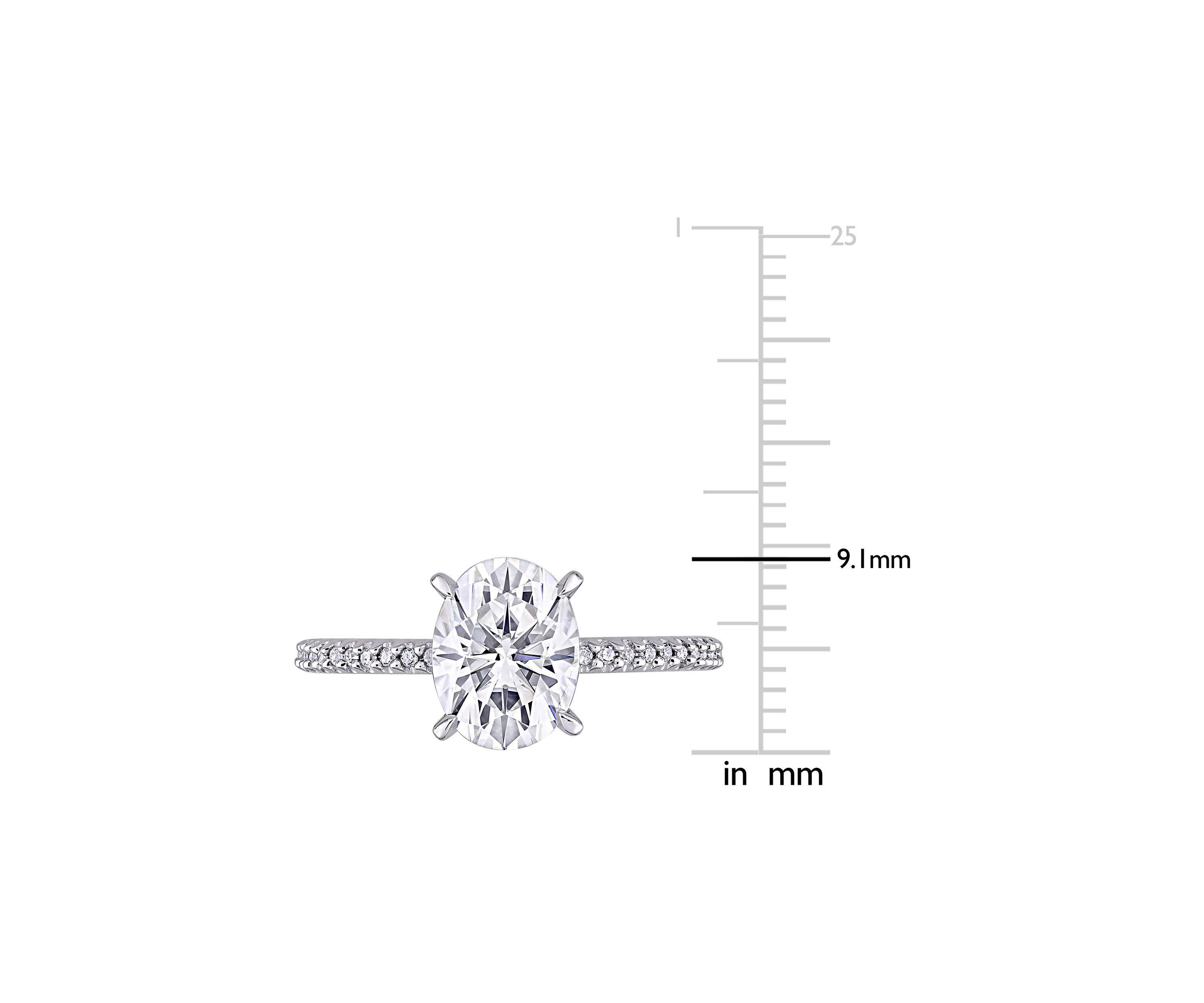 Lab Created 2 ct. t.w. Oval-Cut Moissanite and 1/10 ct. t.w. Diamond Engagement Ring in 14k White Gold