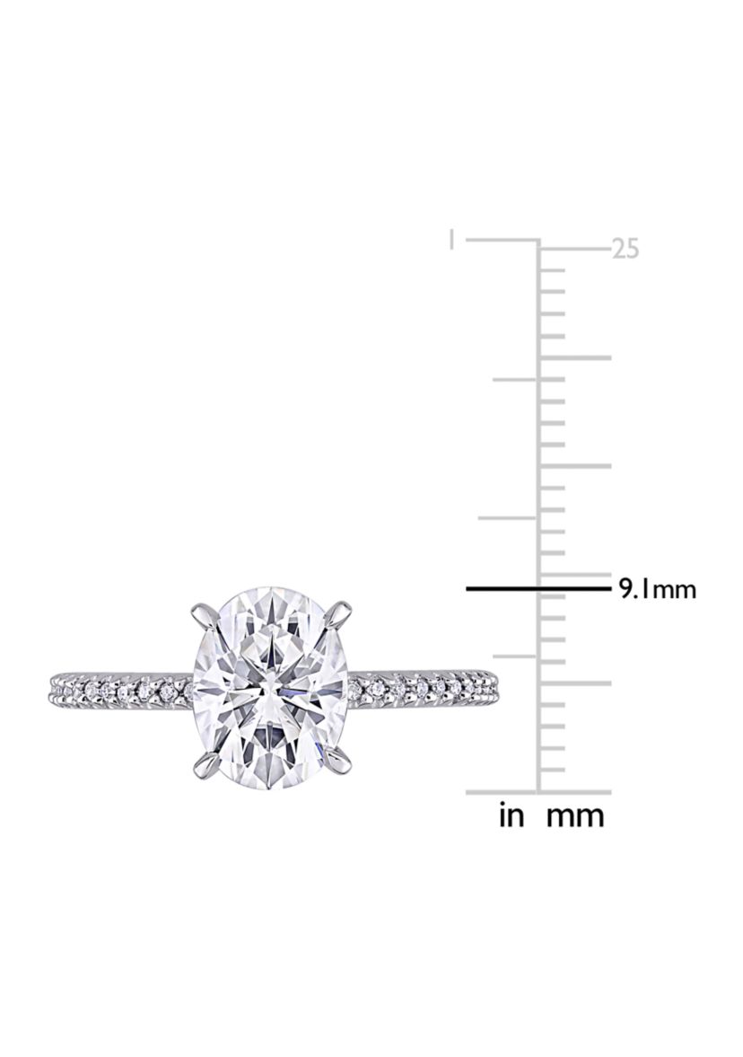 Lab Created 2 ct. t.w. Oval-Cut Moissanite and 1/10 ct. t.w. Diamond Engagement Ring in 14k White Gold