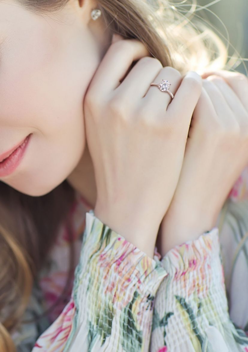Lab Created 2 ct. t.w. Oval-Cut Moissanite and 1/10 ct. t.w. Diamond Engagement Ring in 14k White Gold