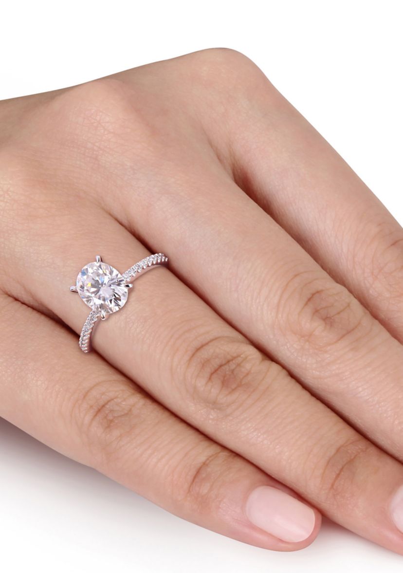 Lab Created 2 ct. t.w. Oval-Cut Moissanite and 1/10 ct. t.w. Diamond Engagement Ring in 14k White Gold