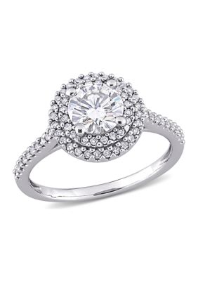 Belk & Co Lab Created 1 Ct. T.w. Moissanite And 1/3 Ct. T.w. Diamond Double Halo Engagement Ring In 14K White Gold