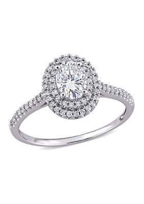 Belk & Co 7/8 ct. t.w. Oval Ruby and 1/3 ct. t.w. Diamond Double Halo Ring in 14k Two-Tone White & Yellow Gold, 6