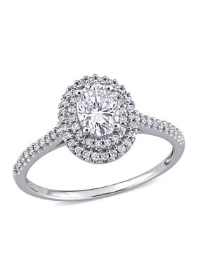Belk & Co Lab Created 1 Ct. T.w. Oval-Cut Moissanite And 1/3 Ct. T.w. Diamond Halo Engagement Ring In 14K White Gold