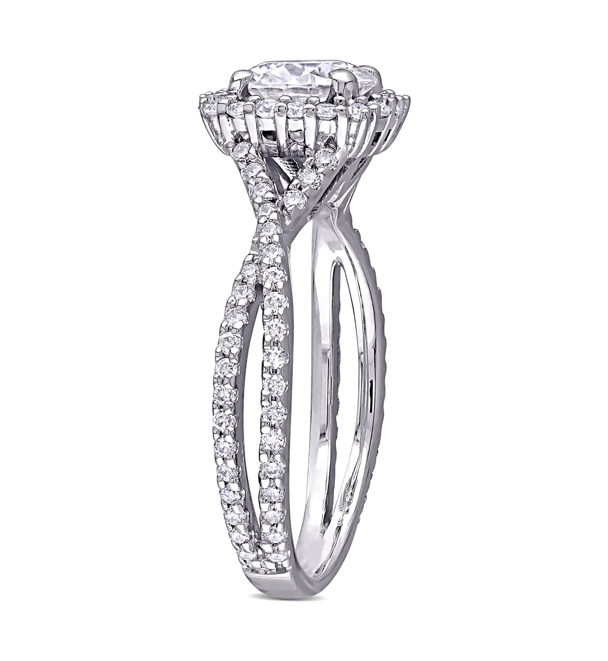 1.5 ct. t.w. Lab Created Moissanite Square Halo Crossover Engagement Ring in 10K White Gold