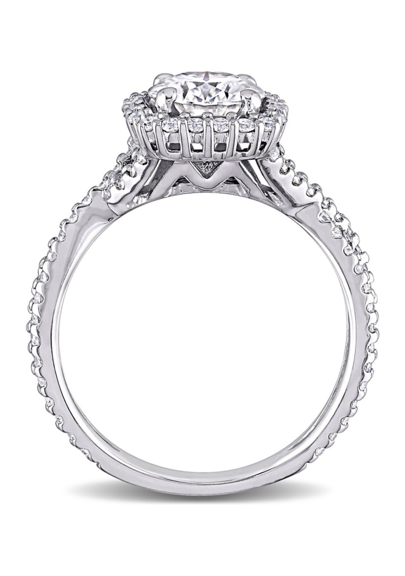 1.5 ct. t.w. Lab Created Moissanite Square Halo Crossover Engagement Ring in 10K White Gold