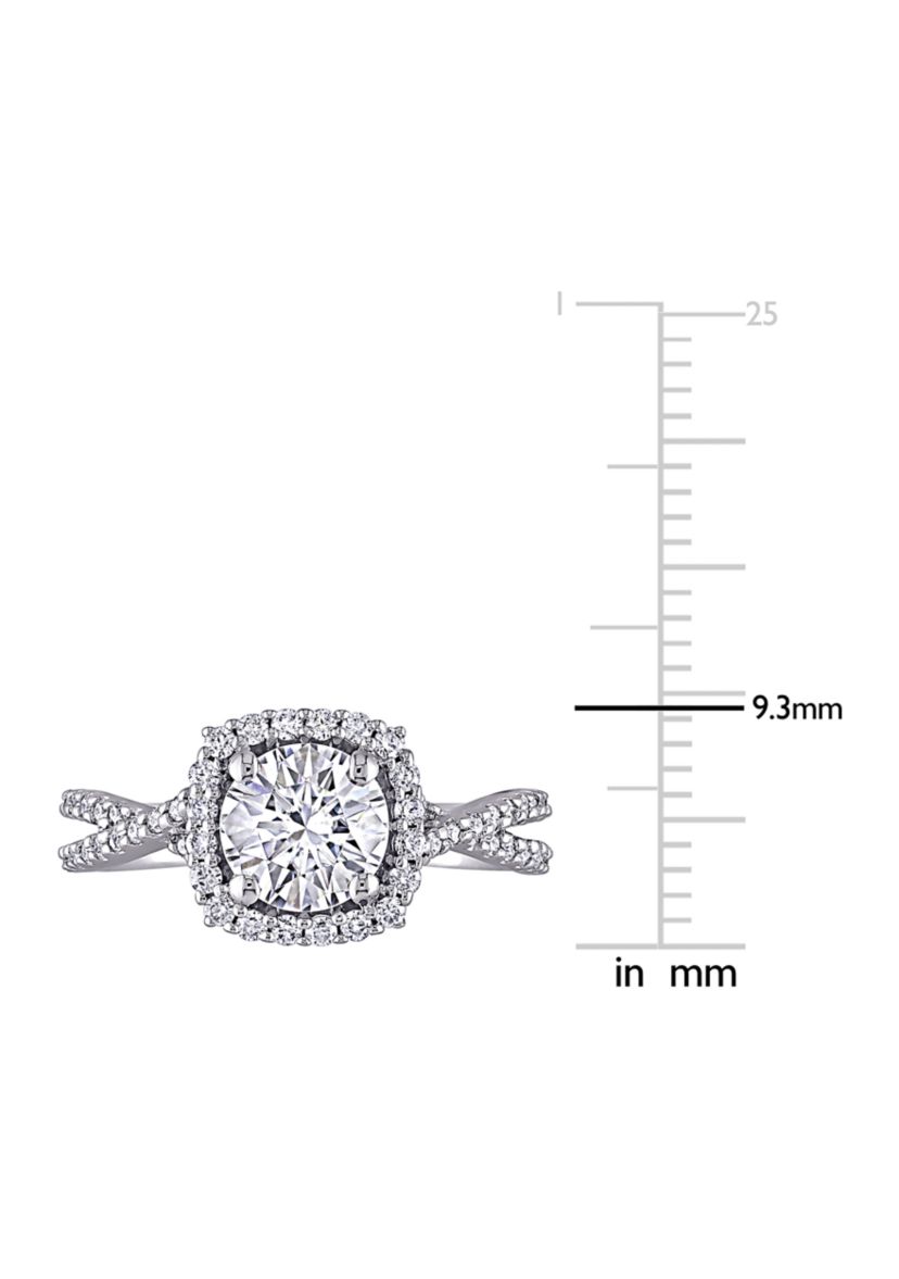 1.5 ct. t.w. Lab Created Moissanite Square Halo Crossover Engagement Ring in 10K White Gold