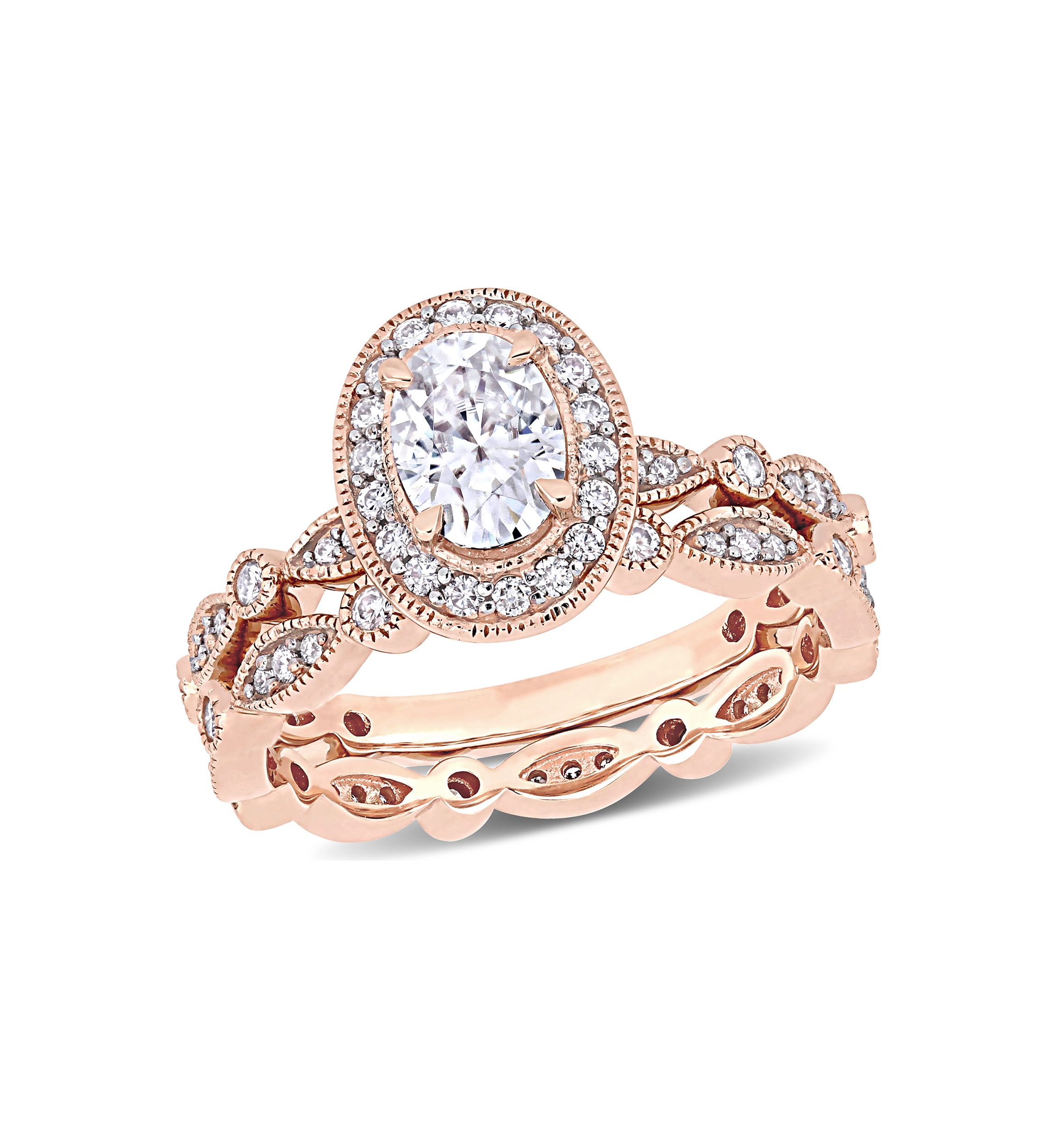 1.5 ct. t.w. Lab Created Moissanite Halo Infinity Bridal Ring Set in 10K Rose Gold