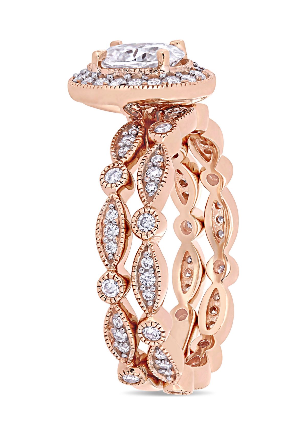 1.5 ct. t.w. Lab Created Moissanite Halo Infinity Bridal Ring Set in 10K Rose Gold