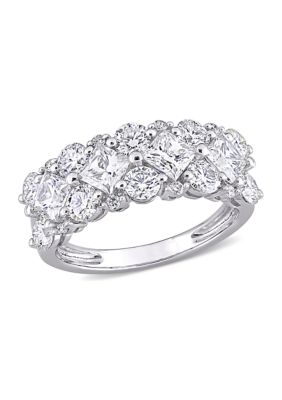 Belk & Co 3.62 Ct. T.w. Lab Created Moissanite And 1/10 Ct. T.w. Diamond Cluster Ring In 10K White Gold