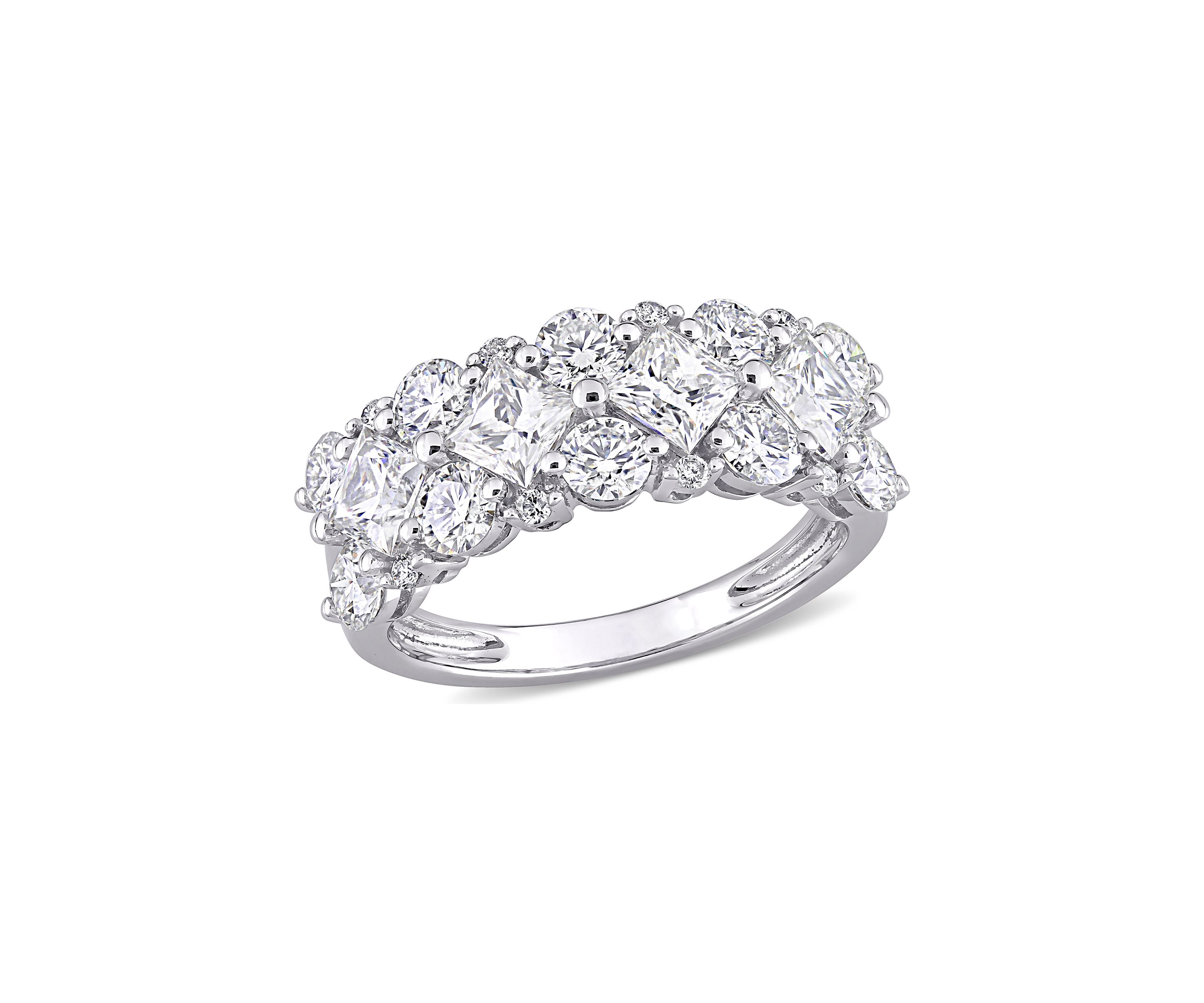 3.62 ct. t.w. Lab Created Moissanite and 1/10 ct. t.w. Diamond Cluster Ring in 10K White Gold