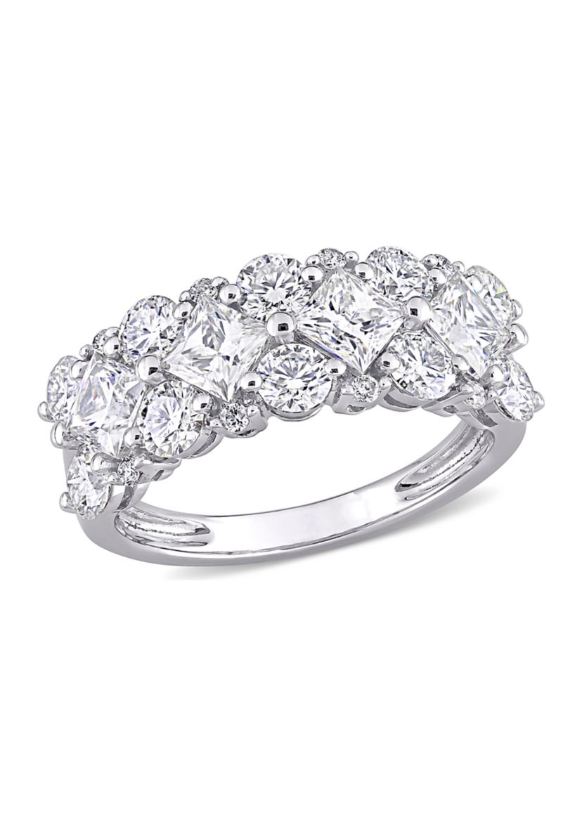 3.62 ct. t.w. Lab Created Moissanite and 1/10 ct. t.w. Diamond Cluster Ring in 10K White Gold