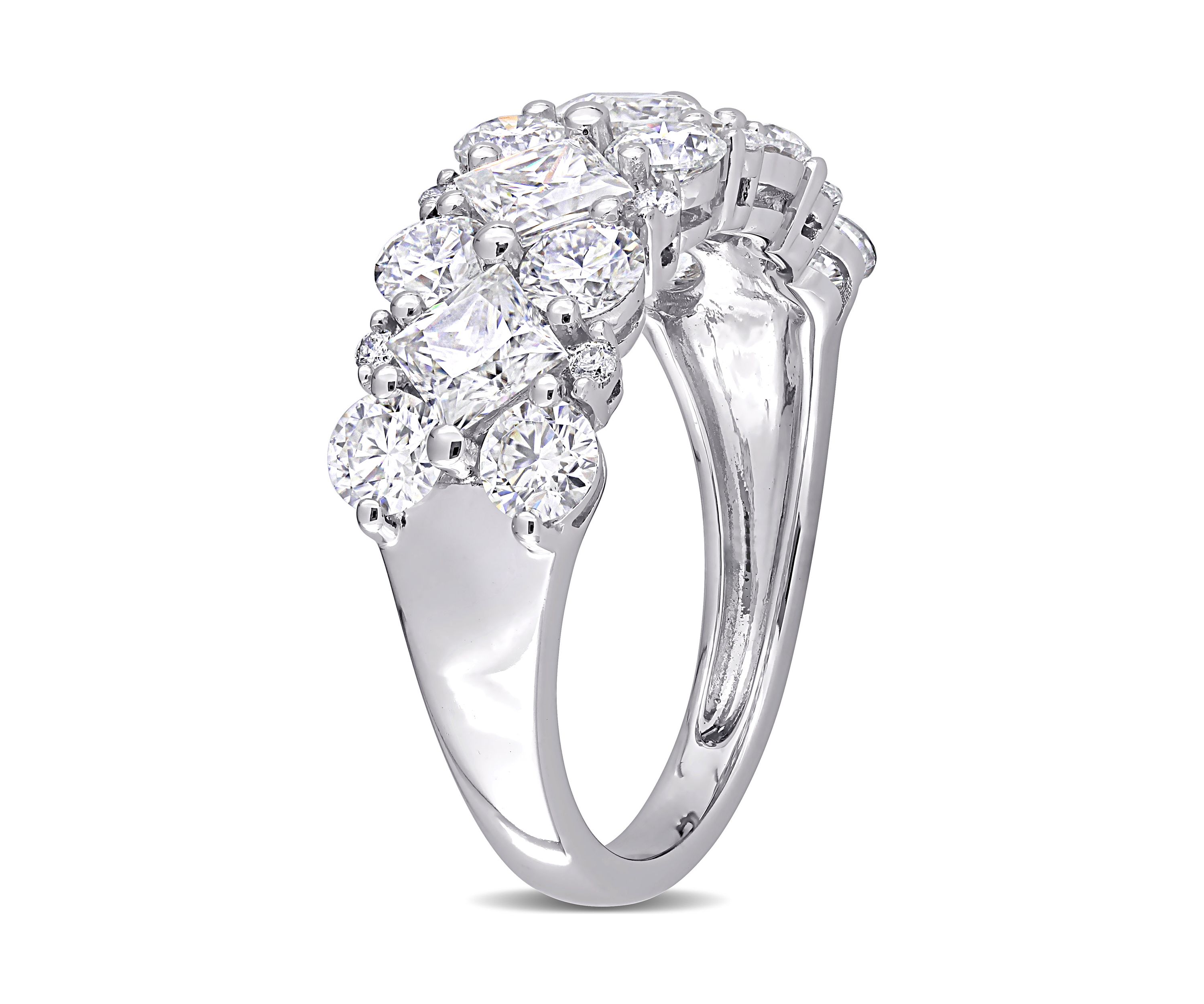 3.62 ct. t.w. Lab Created Moissanite and 1/10 ct. t.w. Diamond Cluster Ring in 10K White Gold