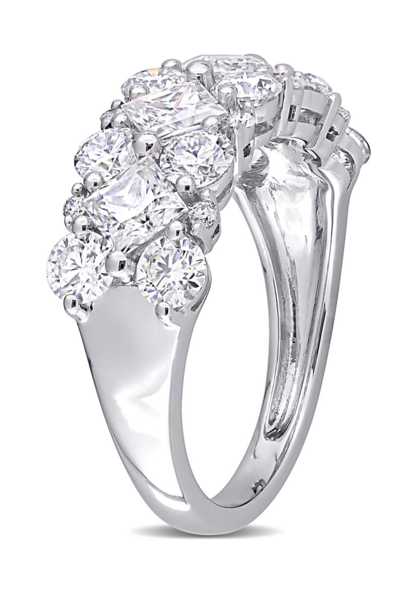3.62 ct. t.w. Lab Created Moissanite and 1/10 ct. t.w. Diamond Cluster Ring in 10K White Gold