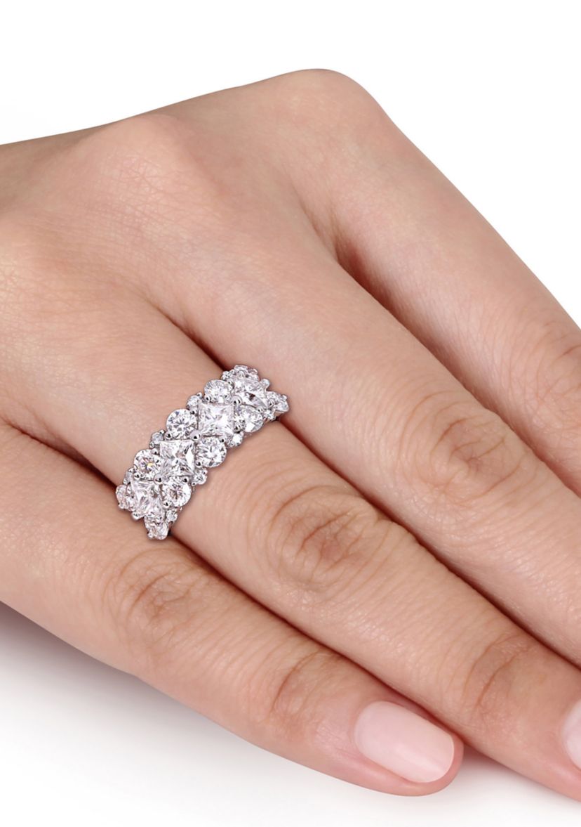 3.62 ct. t.w. Lab Created Moissanite and 1/10 ct. t.w. Diamond Cluster Ring in 10K White Gold