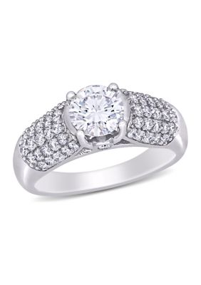 Belk & Co Lab Created 3/4 Ct. T.w. Moissanite And 1/2 Ct. T.w. Diamond Cluster Ring In 14K White Gold