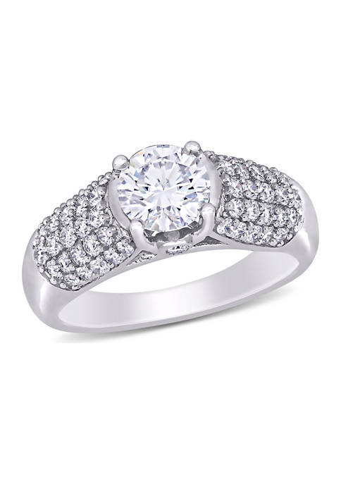 Lab Created 3/4 ct. t.w. Moissanite and 1/2 ct. t.w. Diamond Cluster Ring in 14k White Gold