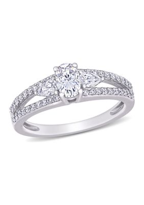 Belk & Co Lab Created 1/2 Ct. T.w. Moissanite And 1/2 Ct. T.w. Diamond 3-Stone Split Shank Engagement Ring In 14K White Gold