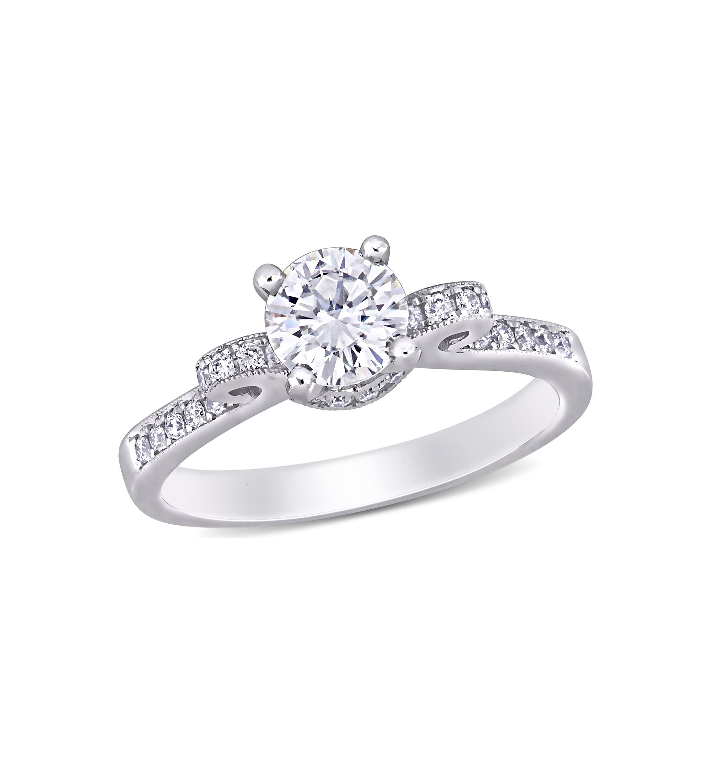 Lab Created 3/4 ct. t.w. Moissanite and 1/4 ct. t.w. Diamond Engagement Ring in 14k White Gold