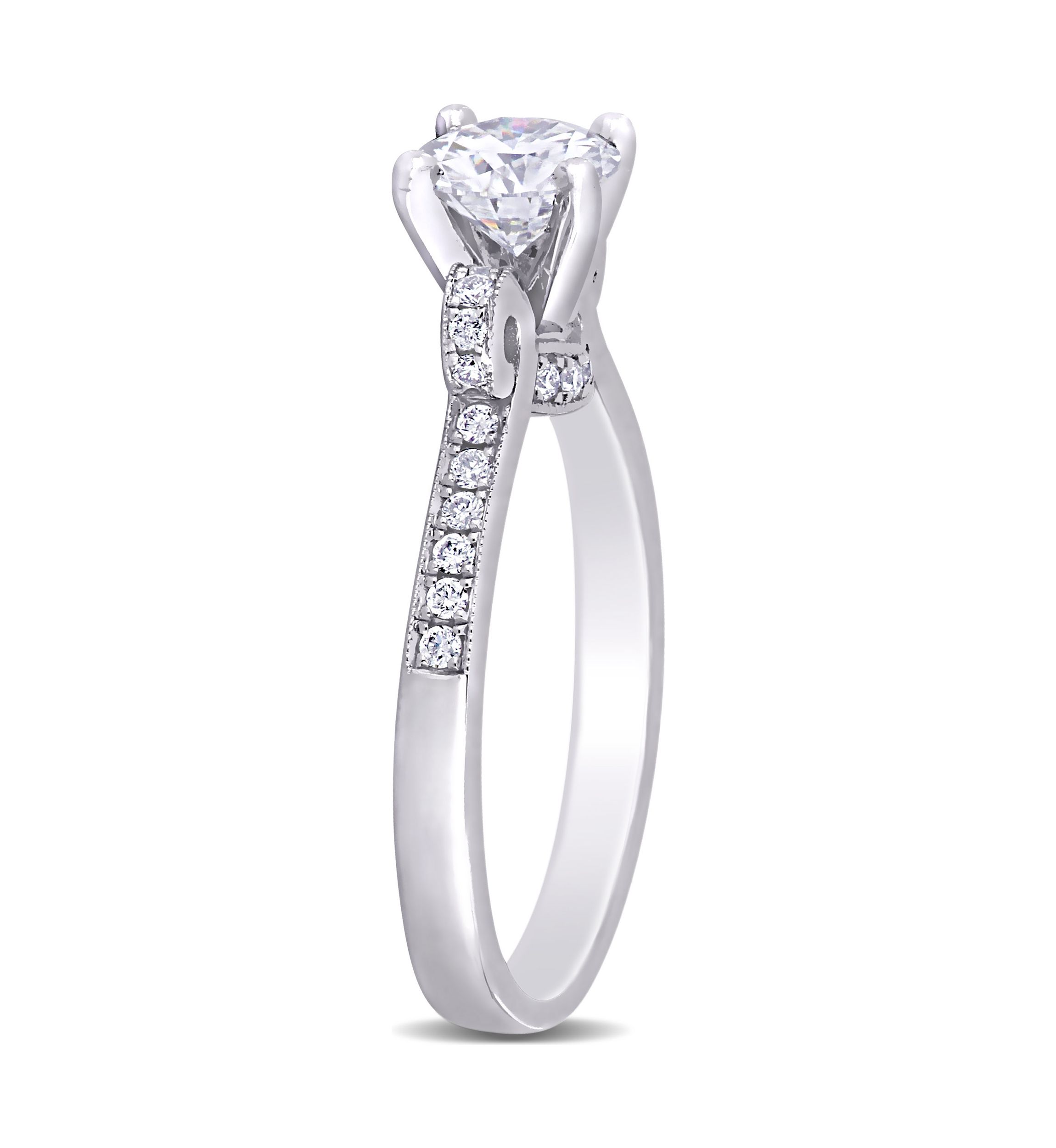 Lab Created 3/4 ct. t.w. Moissanite and 1/4 ct. t.w. Diamond Engagement Ring in 14k White Gold
