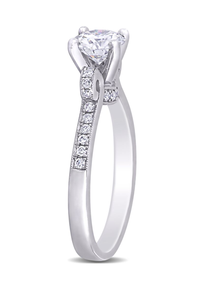 Lab Created 3/4 ct. t.w. Moissanite and 1/4 ct. t.w. Diamond Engagement Ring in 14k White Gold