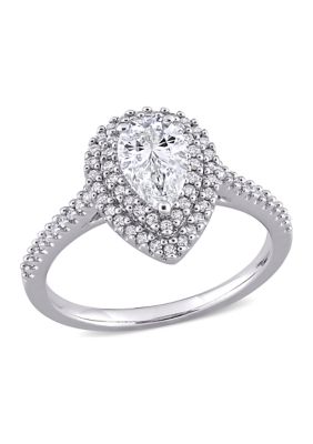 Belk & Co 1 Ct. T.w. Moissanite And 1/3 Ct. T.w. Diamond Teardrop Halo Engagement Ring In 14K White Gold, 8 -  0686692327658