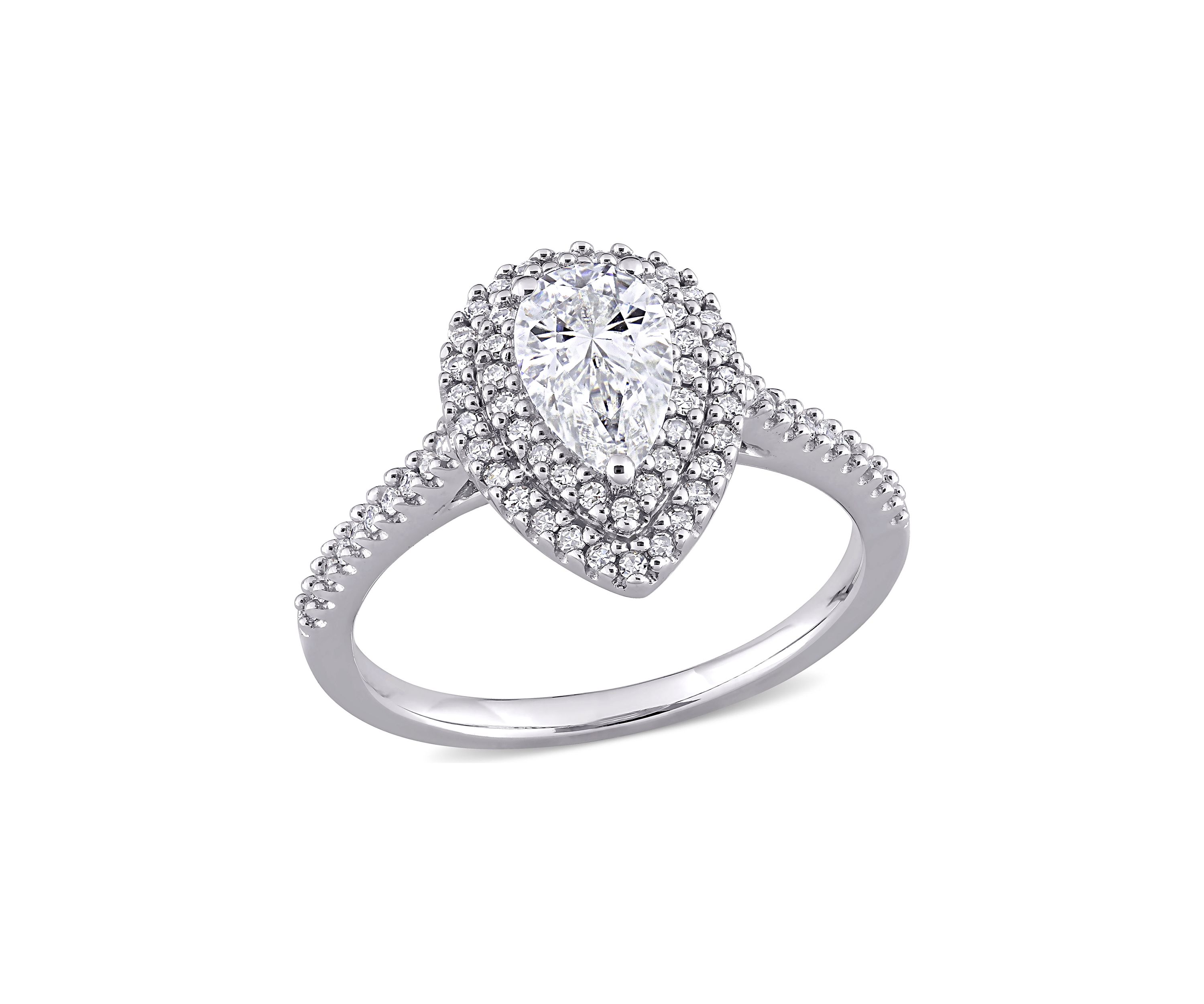 1 ct. t.w. Moissanite and 1/3 ct. t.w. Diamond Teardrop Halo Engagement Ring in 14k White Gold